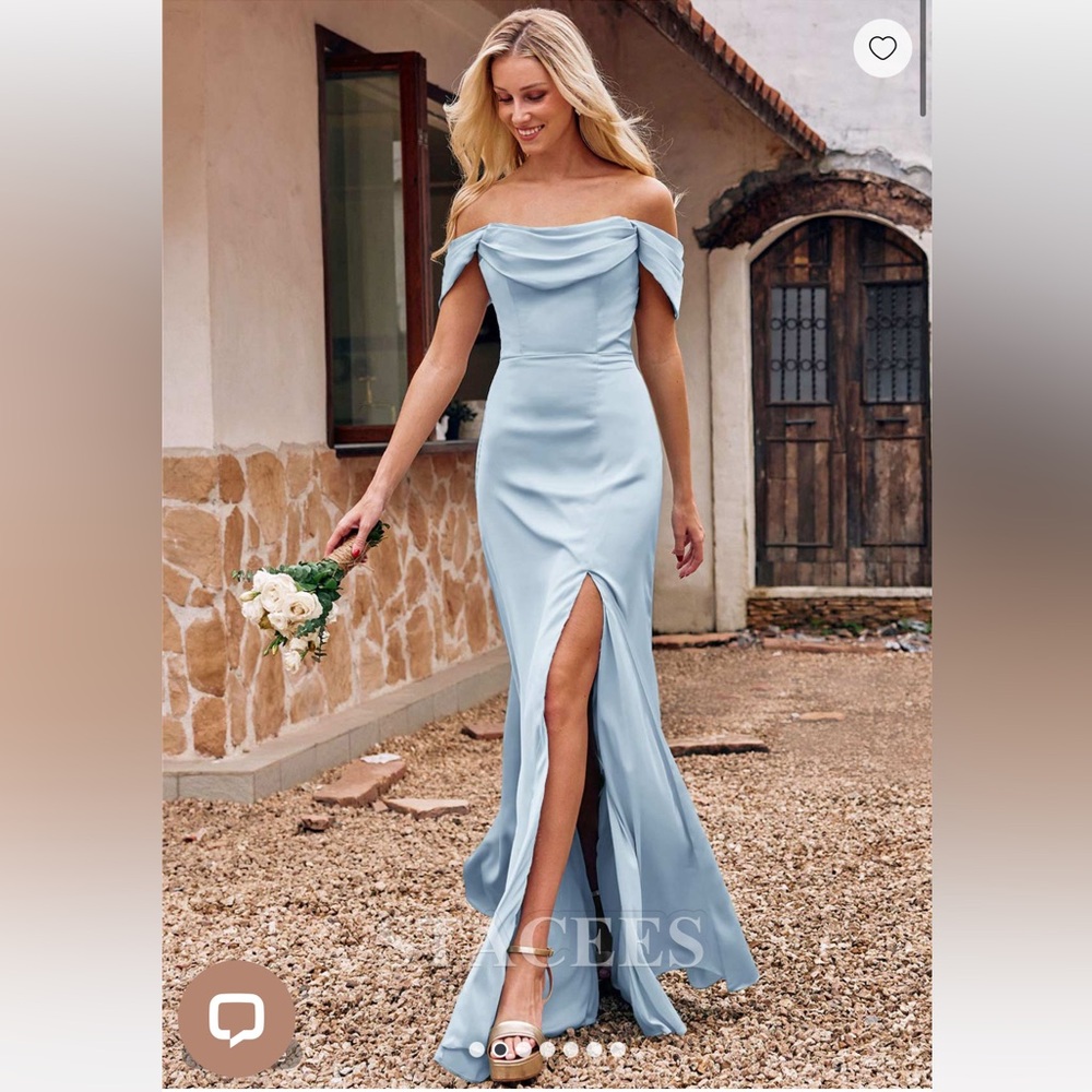 Stacee’s Off-the-Shoulder Sleeveless Stretch Satin Bridesmaid Dress with Pleated